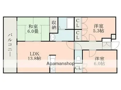 カンフォート(3LDK/3階)の間取り写真