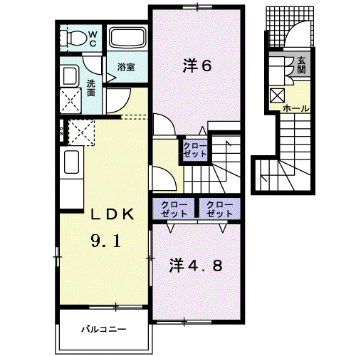 シャルマンⅠ(2DK/2階)の間取り写真