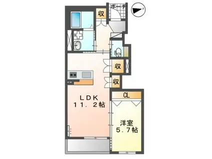 METEOR(1LDK/1階)の間取り写真