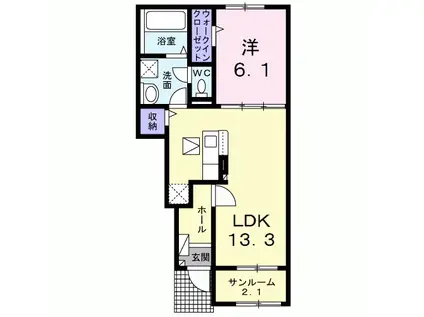 フルール山鹿 Ⅰ(1LDK/1階)の間取り写真