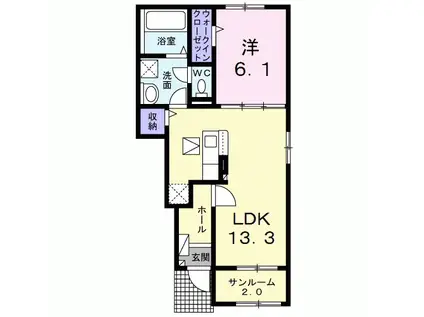 カームリープレイス Ⅱ(1LDK/1階)の間取り写真