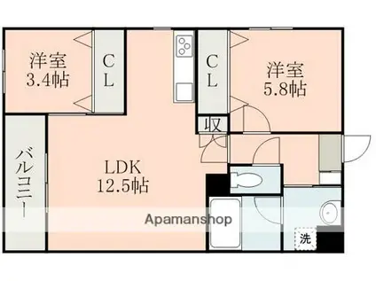 ラ・シック大津グランドヒルズイースト(2LDK/2階)の間取り写真