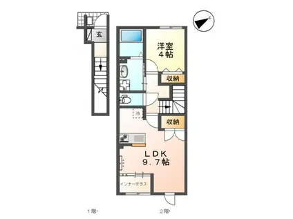 フロンティアエステートⅢ(1LDK/2階)の間取り写真