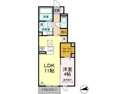 ラルジュガーデン西寺(1LDK/1階)の間取り写真