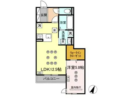 LUMINA II棟(1LDK/1階)の間取り写真