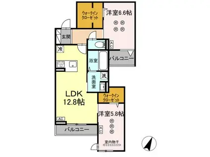 LUMINA II棟(2LDK/2階)の間取り写真