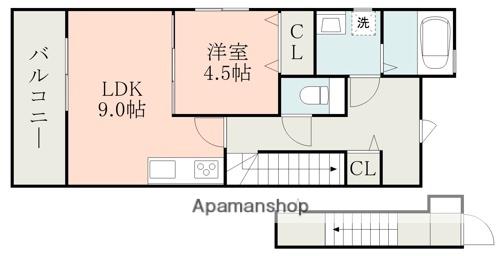 KⅡ B棟(1LDK/2階)の間取り写真