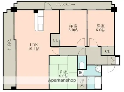 セントラルタワー大津(3LDK/9階)の間取り写真