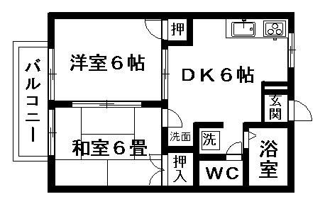 ベア立田(1LDK/2階)の間取り写真