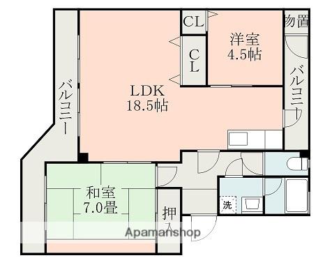 グリンピアパーツ近見(2LDK/1階)の間取り写真