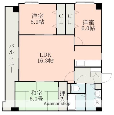 ブルージュ九品寺(3LDK/6階)の間取り写真