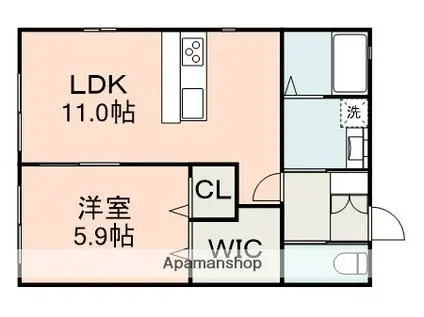 RUK IA 龍田(1LDK/1階)の間取り写真