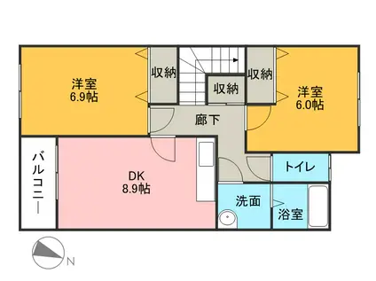 ルート3ヒルズ(2DK/2階)の間取り写真