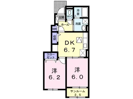 プラシード Ⅱ(2DK/1階)の間取り写真