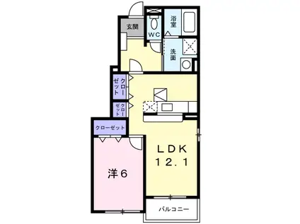 ライジングサン(1LDK/1階)の間取り写真