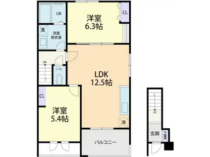 GRANDE ALBERO A(2LDK/2階)の間取り写真