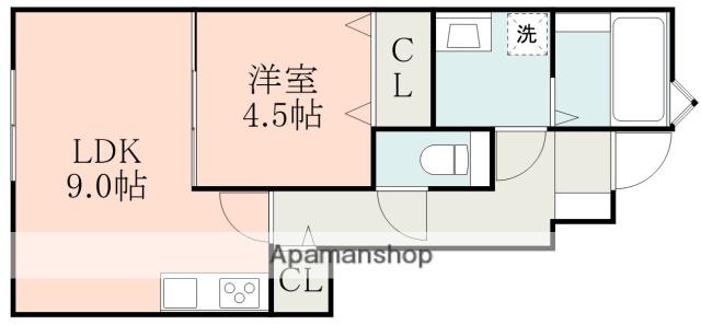 KURENAI Ⅱ B棟(1LDK/1階)の間取り写真