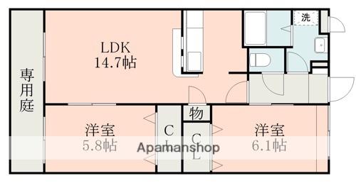 MAJOR大津北(2LDK/1階)の間取り写真