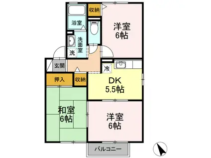 エクセレント柿本 A棟(3K/2階)の間取り写真