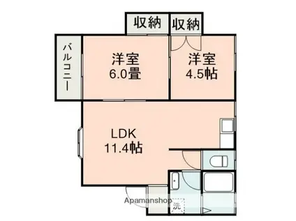 若葉ヶ丘ハイツ(2LDK/1階)の間取り写真