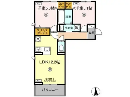 ロータスヒル B棟(2LDK/2階)の間取り写真