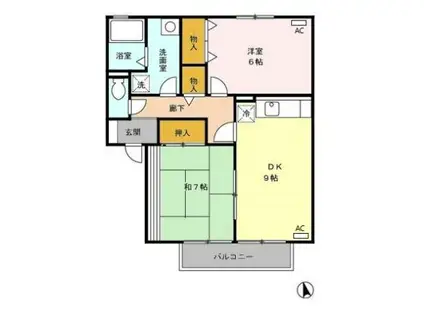 セジュールソシアA棟(2LDK/2階)の間取り写真