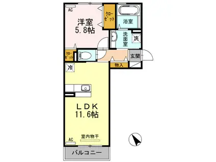 サニーヒルズ(1LDK/3階)の間取り写真