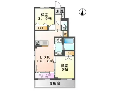 CHAMP DE PIERRE(2LDK/1階)の間取り写真