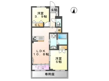 CHAMP DE PIERRE(2LDK/1階)の間取り写真