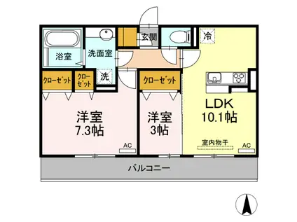 ウエストヒルズ萩I(2LDK/2階)の間取り写真