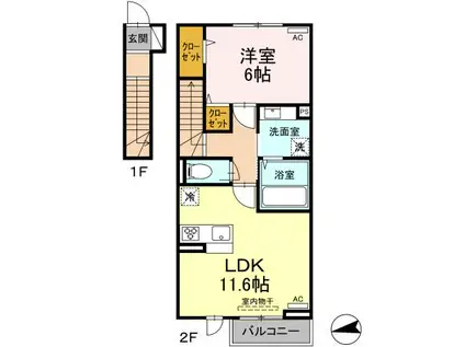 ラルジュガーデン西寺(1LDK/2階)の間取り写真