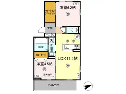 リバーサイド竜田口駅前(2LDK/3階)の間取り写真