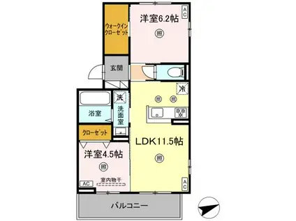リバーサイド竜田口駅前(2LDK/2階)の間取り写真
