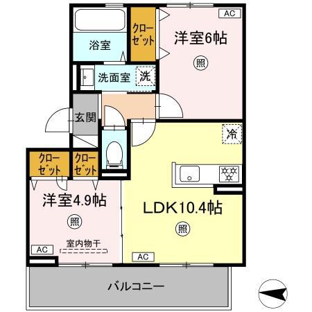 D-ROOM八王寺町(2LDK/2階)の間取り写真