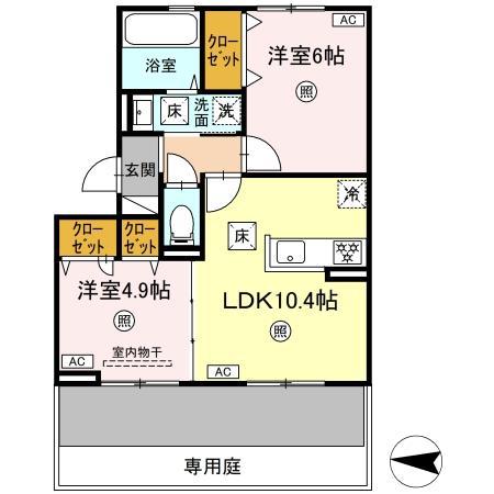D-ROOM八王寺町(2LDK/1階)の間取り写真