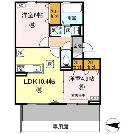 D-ROOM八王寺町(2LDK/1階)の間取り写真