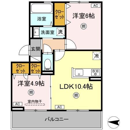 D-ROOM八王寺町(2LDK/3階)の間取り写真