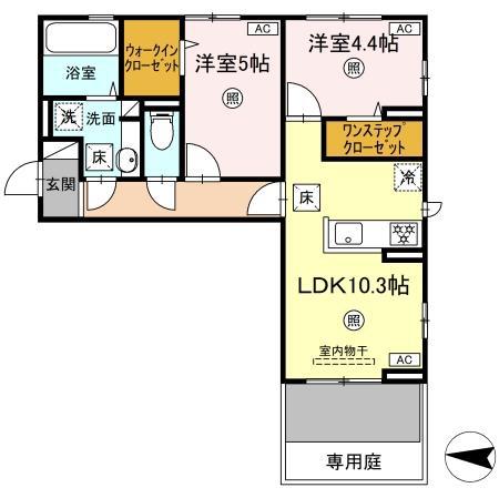 D-ROOM八王寺町(2LDK/1階)の間取り写真