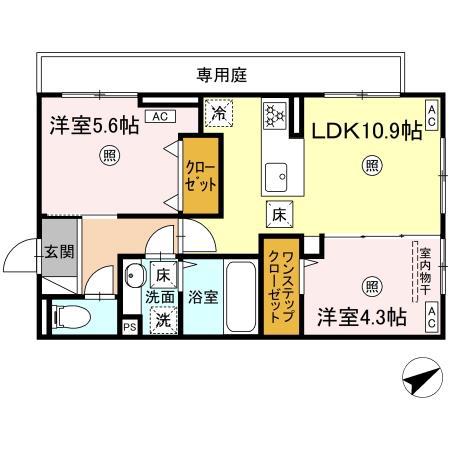 ペルへ尾ノ上(2LDK/1階)の間取り写真
