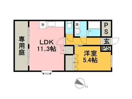 カトレア(1LDK/1階)の間取り写真