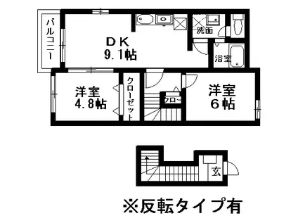 サニーフィールド(2DK/2階)の間取り写真
