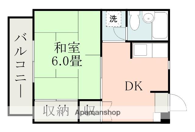 新屋敷ビル(1DK/6階)の間取り写真