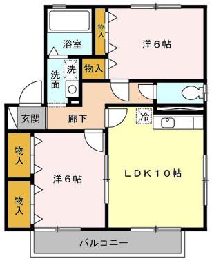 サンフレアC棟(2LDK/1階)の間取り写真