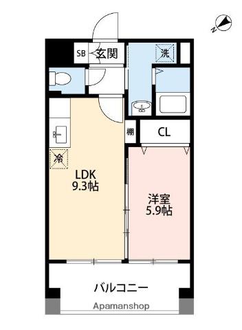 スプランドゥール新屋敷(1LDK/7階)の間取り写真