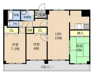ロマージュ水前寺Ⅱ(3LDK/3階)の間取り写真