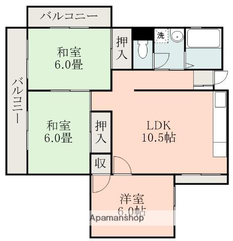 健軍グリーンハイツ(3LDK/3階)の間取り写真