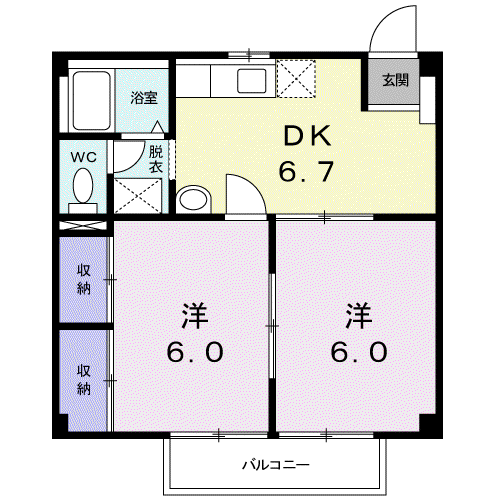 NEWCITY天神(2DK/2階)の間取り写真