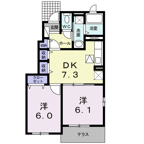 エクセルM・IB(2DK/1階)の間取り写真