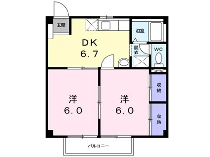 レジデンスSⅡ(2DK/1階)の間取り写真