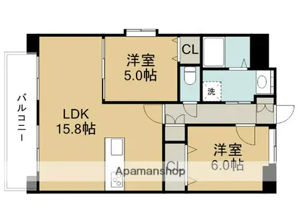 ル・シエル水前寺(2LDK/2階)の間取り写真